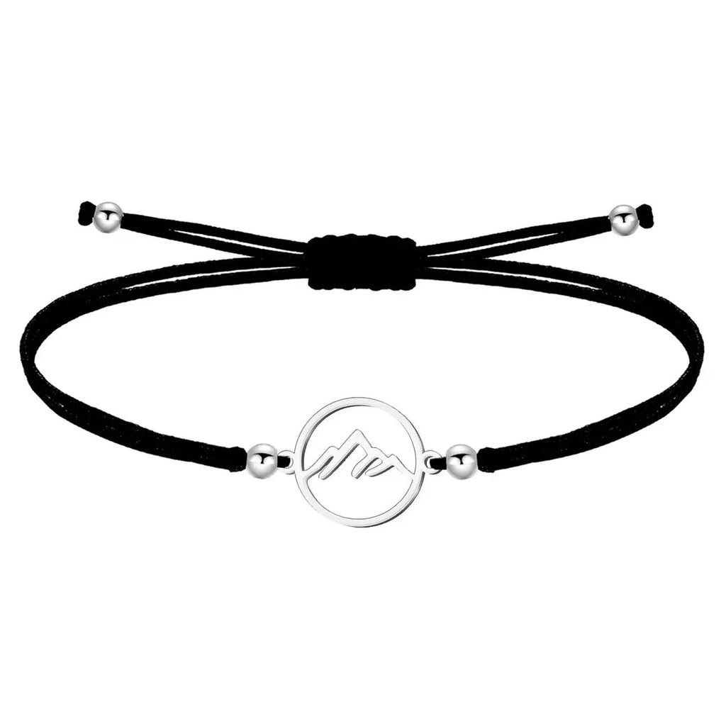 Pulsera Montaña Hilo Negro Acero Plateado