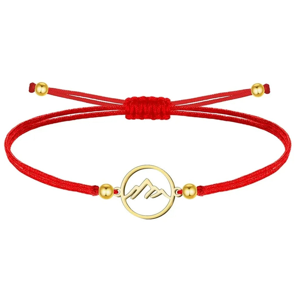 Pulsera Montaña Hilo Rojo Acero Dorado
