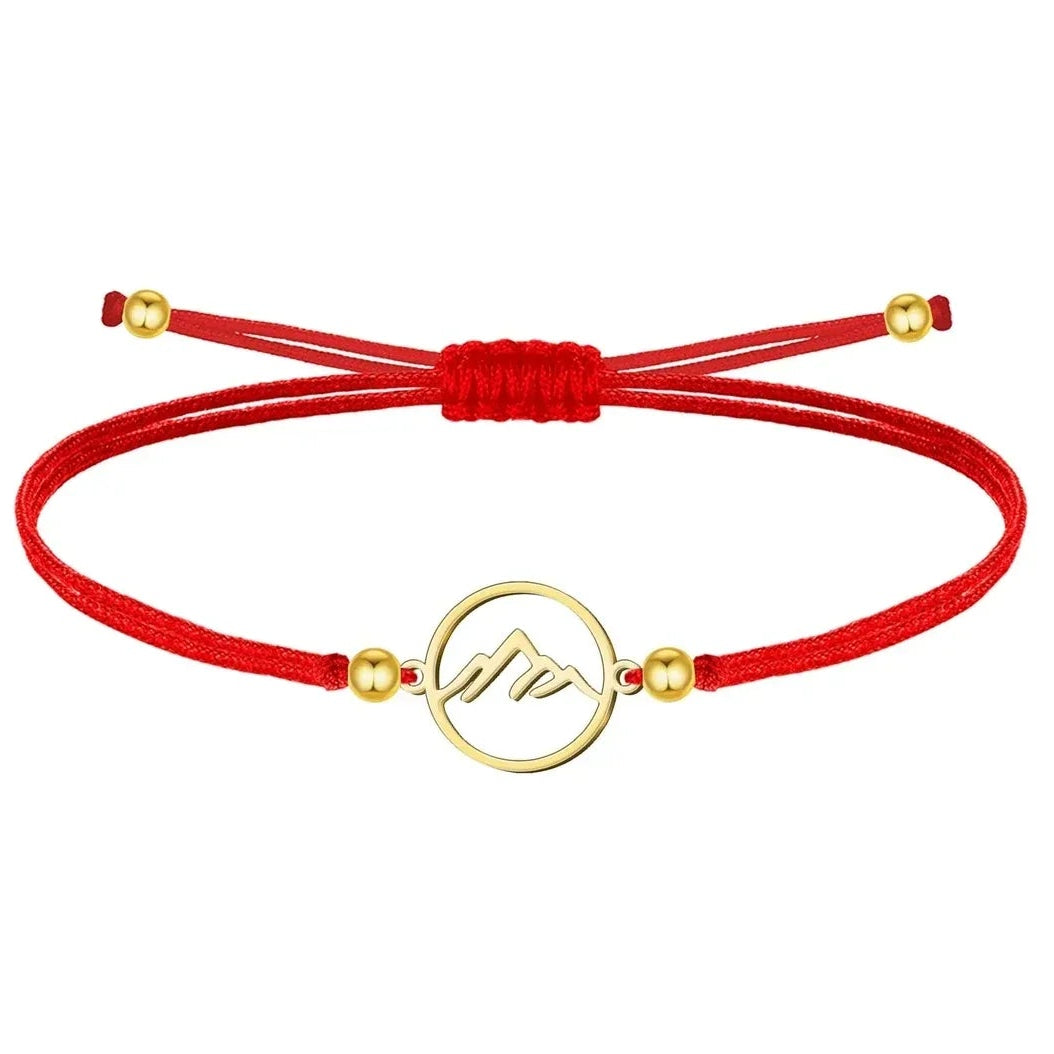 Pulsera Montaña Hilo Rojo Acero Dorado