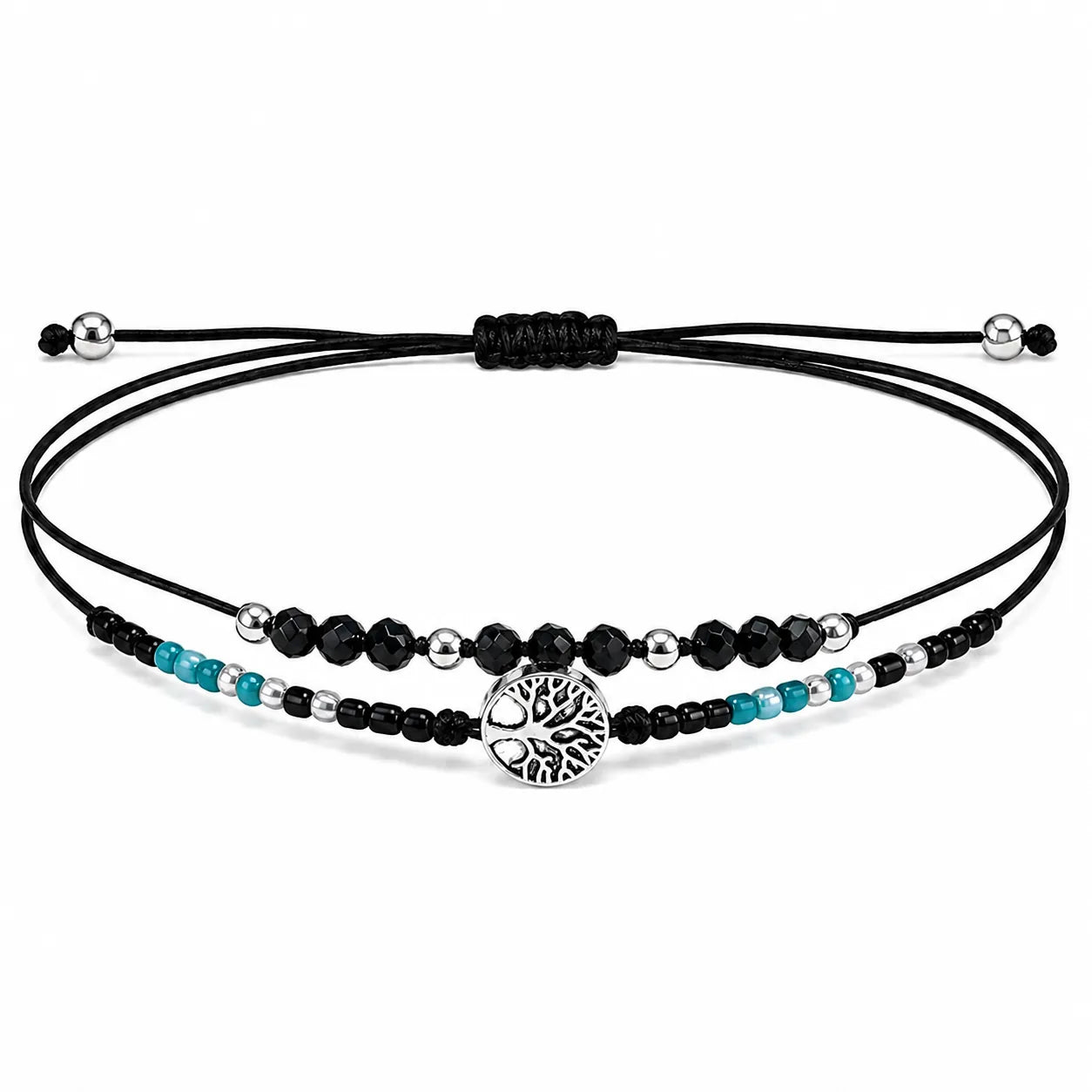 Pulsera negra con cuentas y medalla cotigo