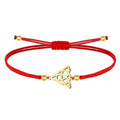 Pulsera Nudo de la Trinidad Hilo Rojo Acero Dorado