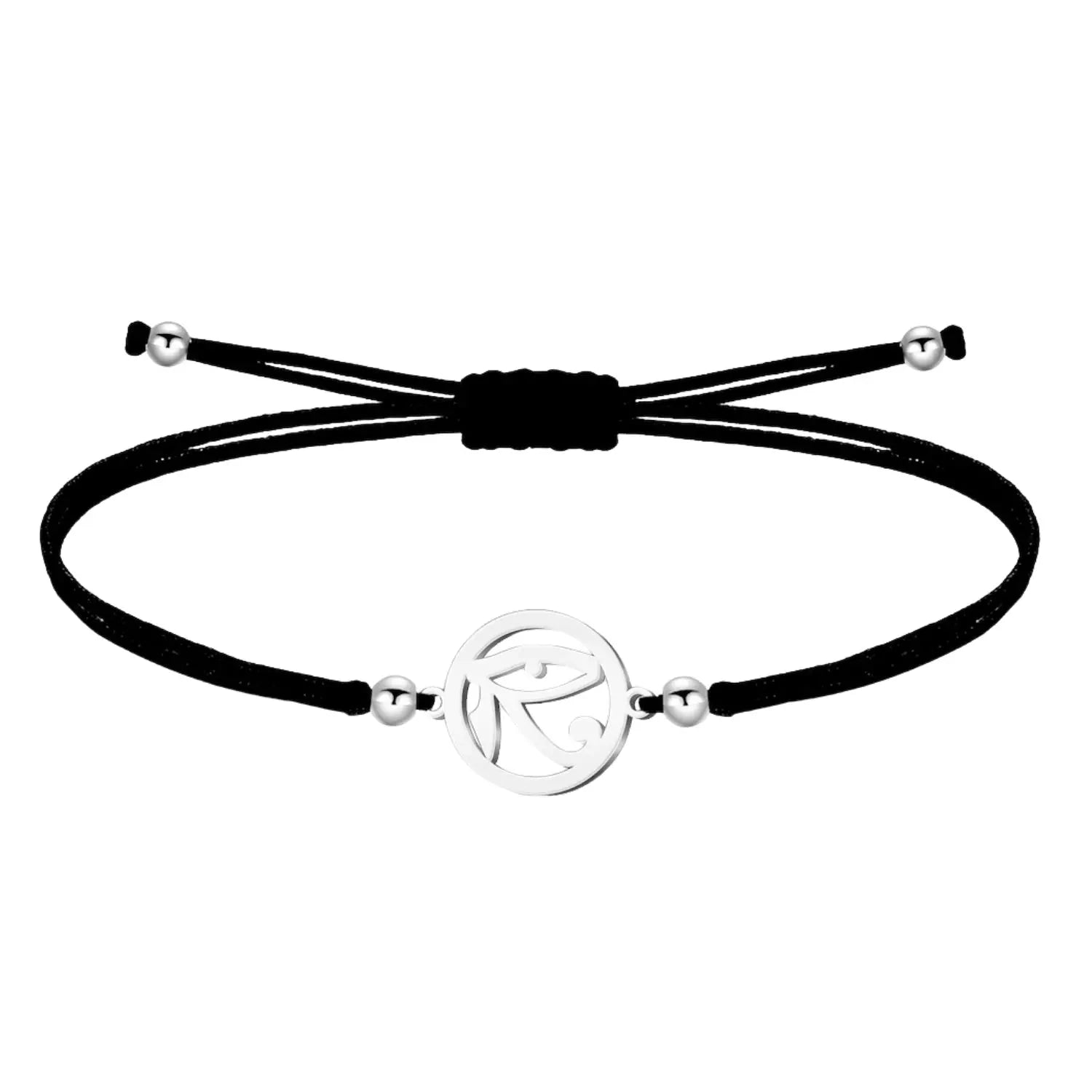 Pulsera de hilo encerado con Ojo de Horus en acero plateado