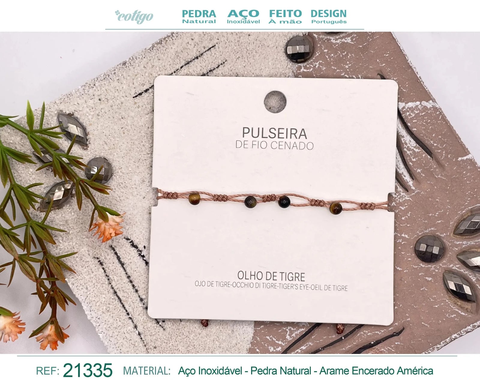 Pulsera de Ojo de Tigre con Bolitas Minerales acabado