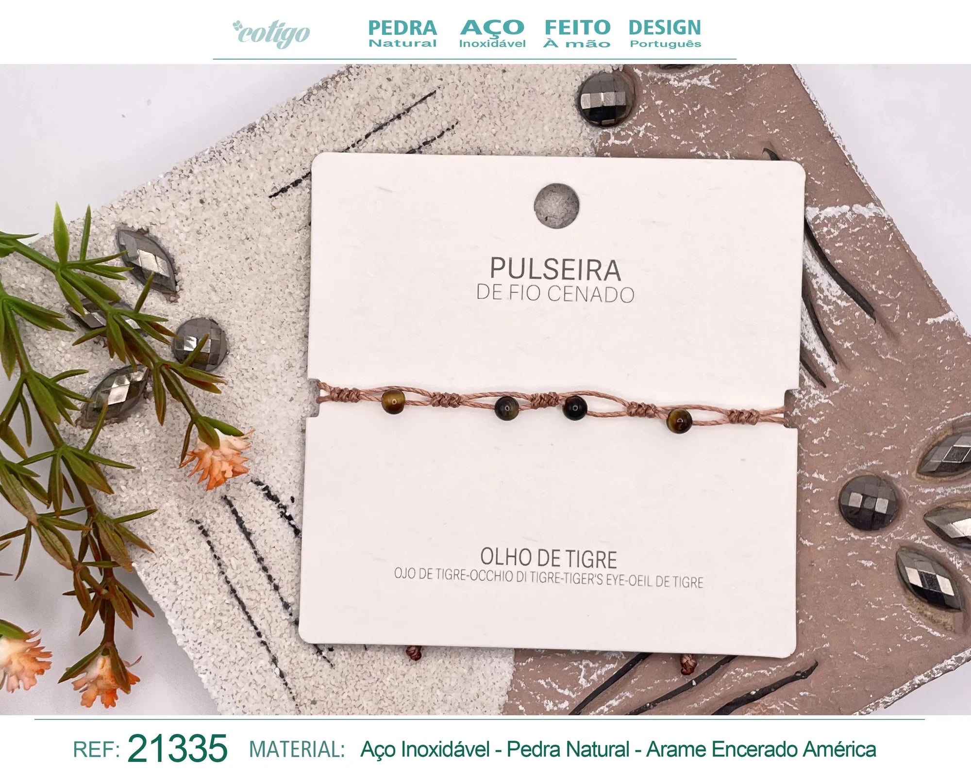 Pulsera de Ojo de Tigre con Bolitas Minerales acabado
