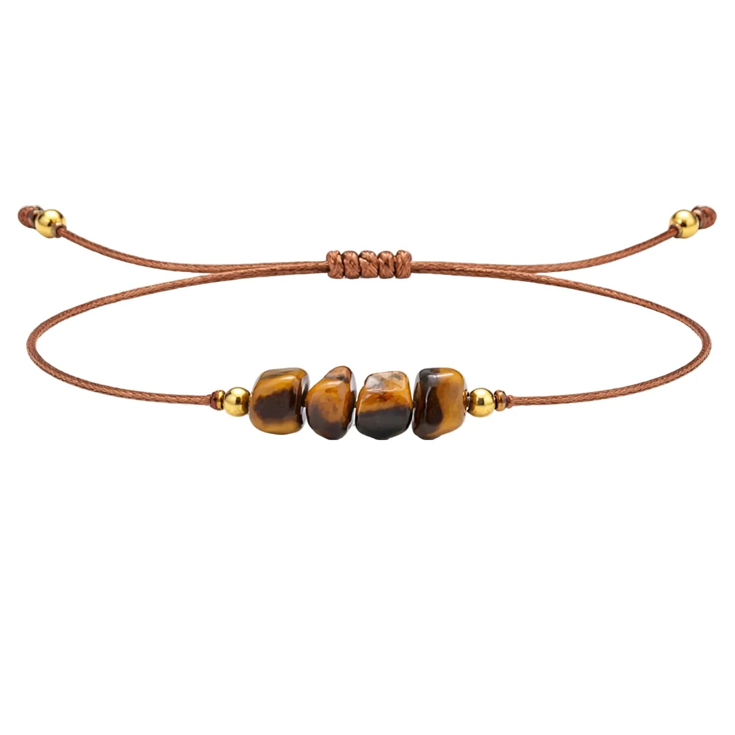 Pulsera de Piedra Natural en Bruto con Hilo Encerado - Piedra Natural Ojo de Tigre - SKU 21359