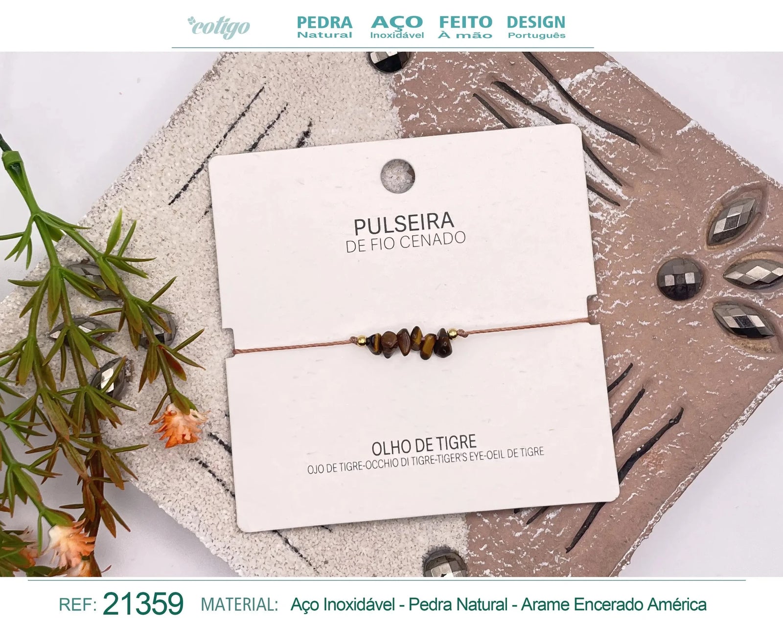 Pulsera de Ojo de Tigre en Bruto con Hilo Encerado acabado