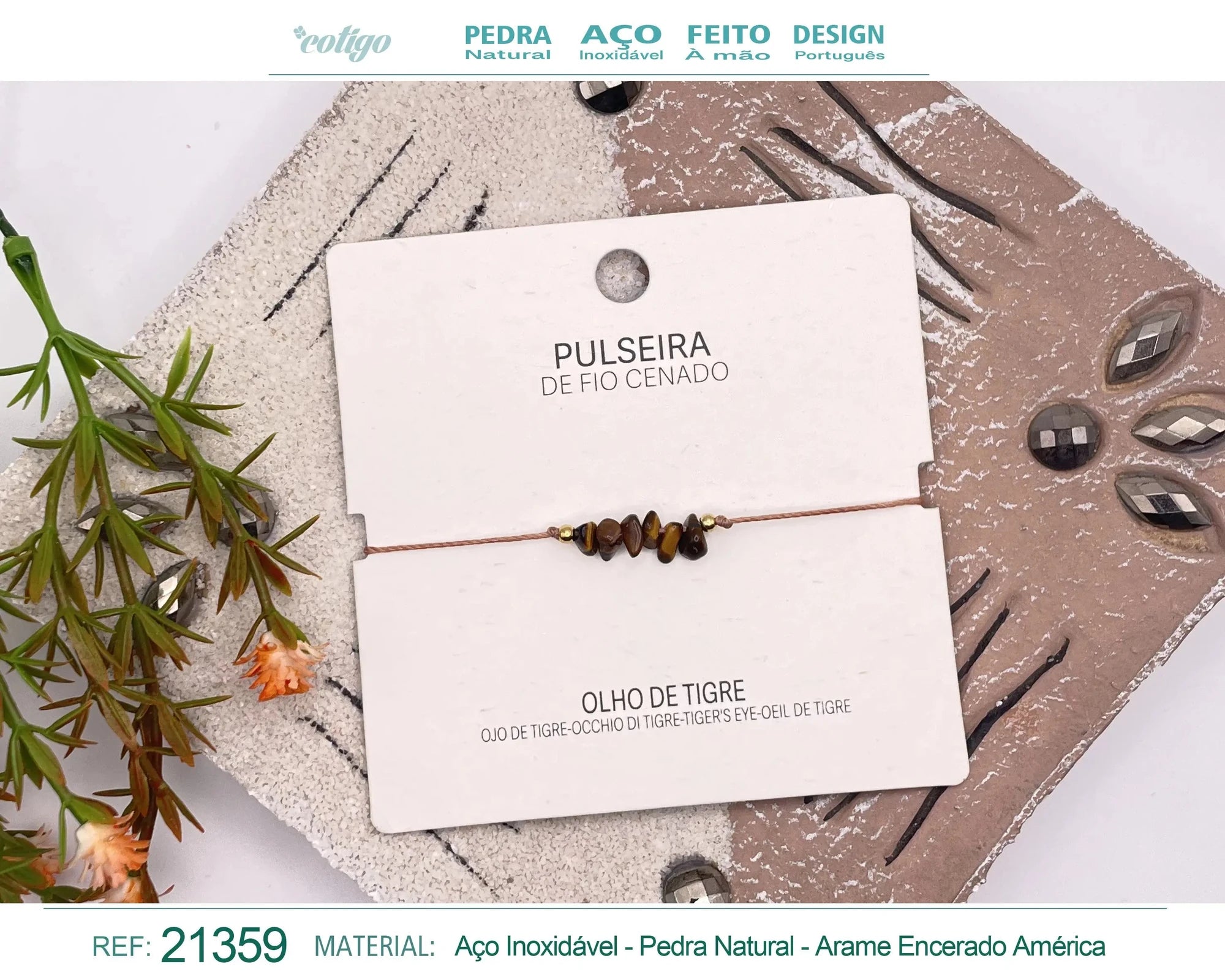Pulsera de Ojo de Tigre en Bruto con Hilo Encerado acabado