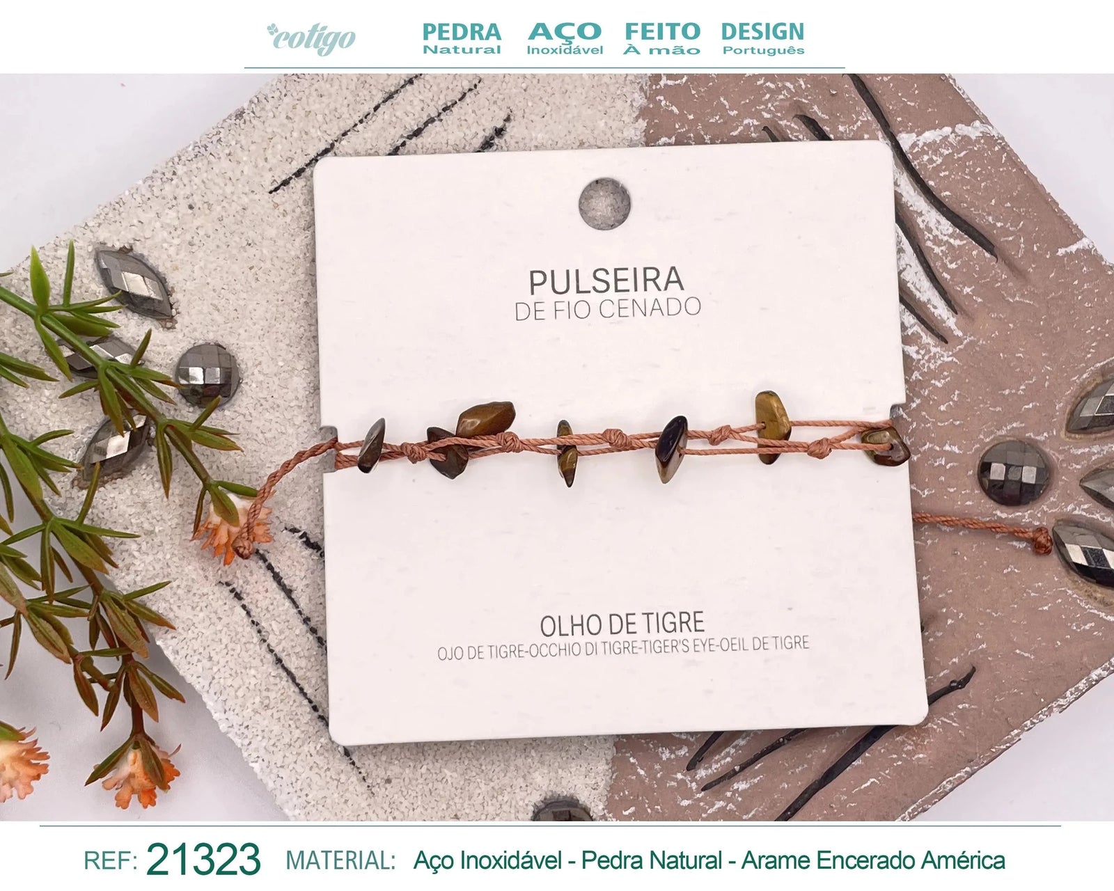 Pulsera de Ojo de Tigre con Hilo Encerado Irregular acabado