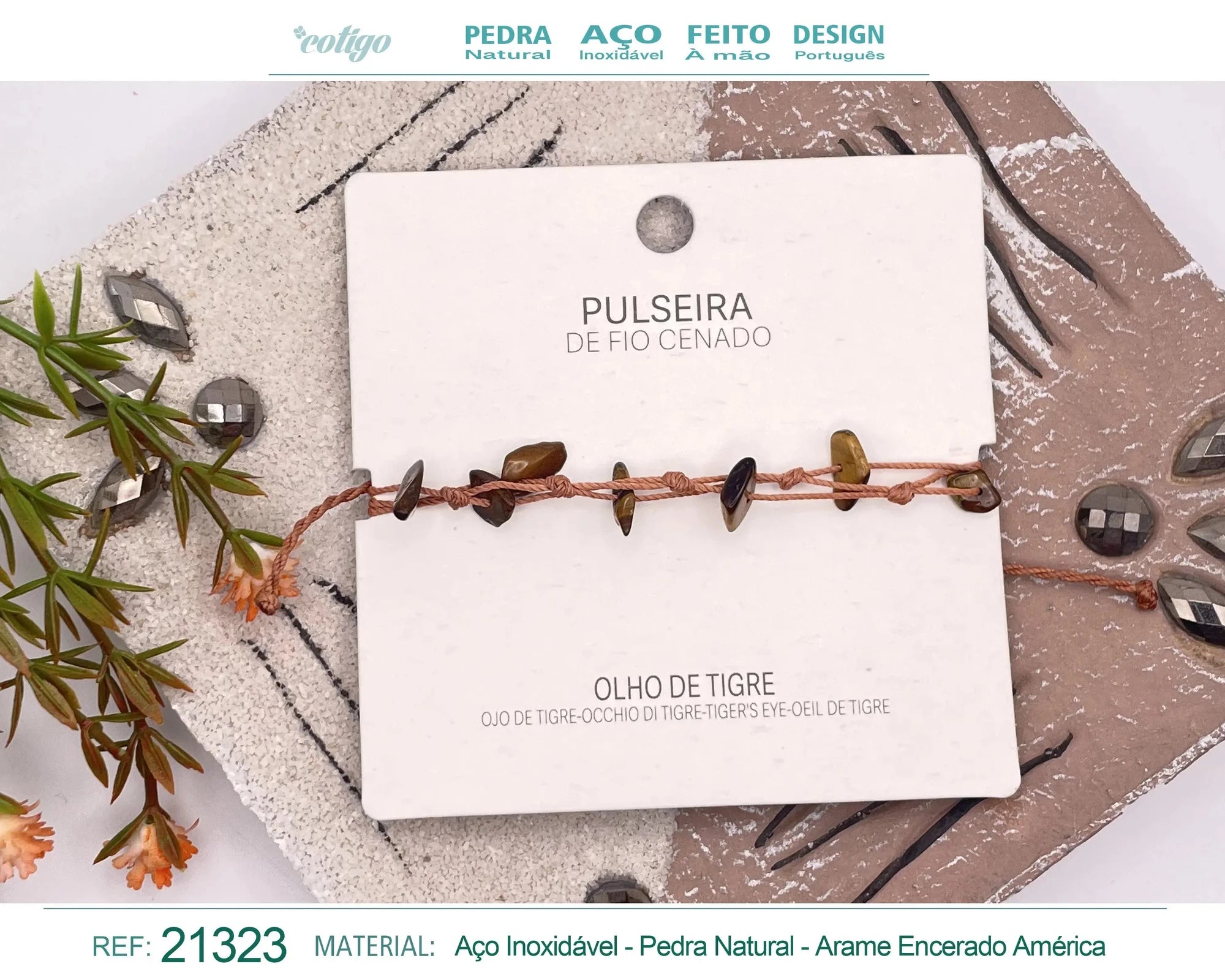 Pulsera de Ojo de Tigre con Hilo Encerado Irregular acabado
