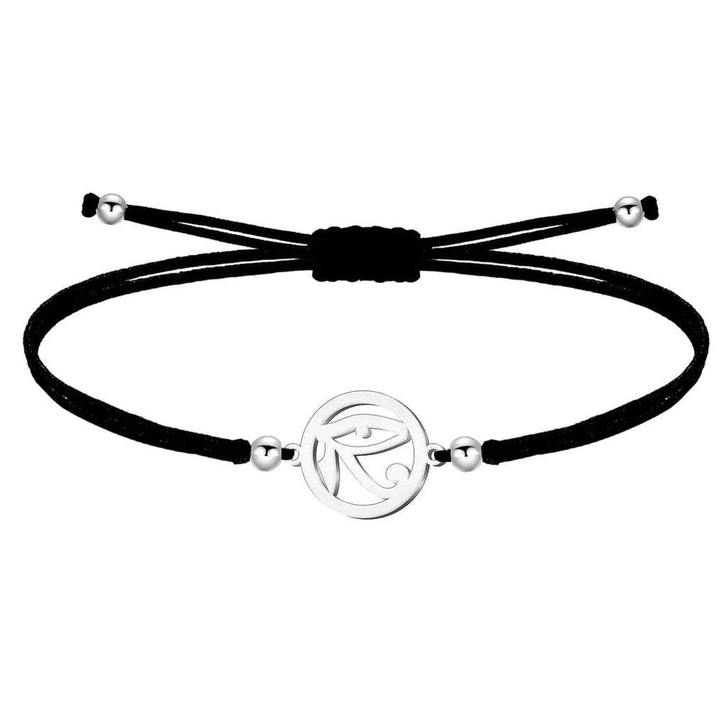 Pulsera Ojo de Horus Hilo Negro Acero Plateado
