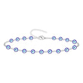 Pulsera de acero inoxidable con múltiples amuletos de ojo turco azul y cierre de mosquetón ajustable.