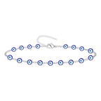Pulsera de acero inoxidable con múltiples amuletos de ojo turco azul y cierre de mosquetón ajustable.