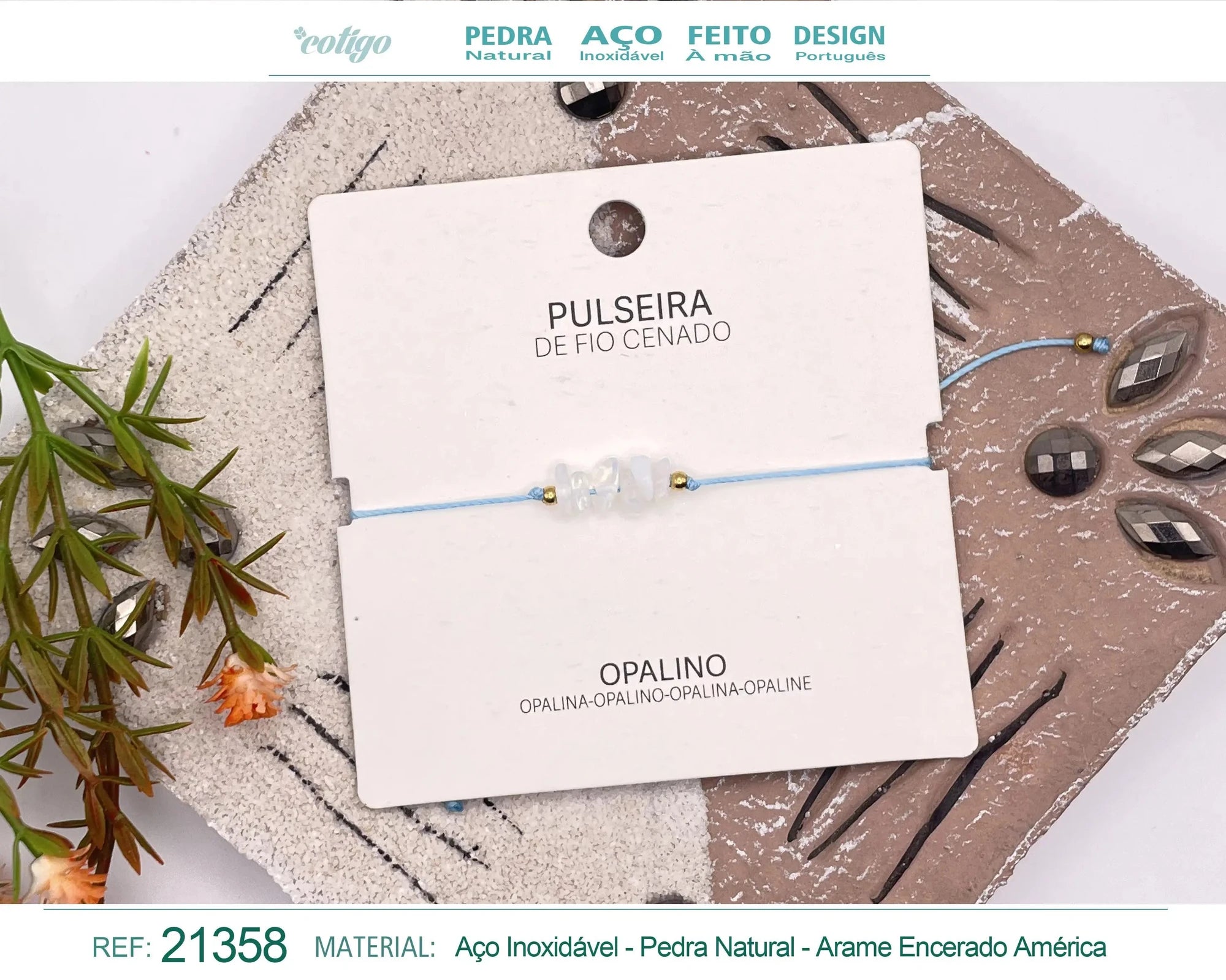 Pulsera de Opalina en Bruto con Hilo Encerado acabado