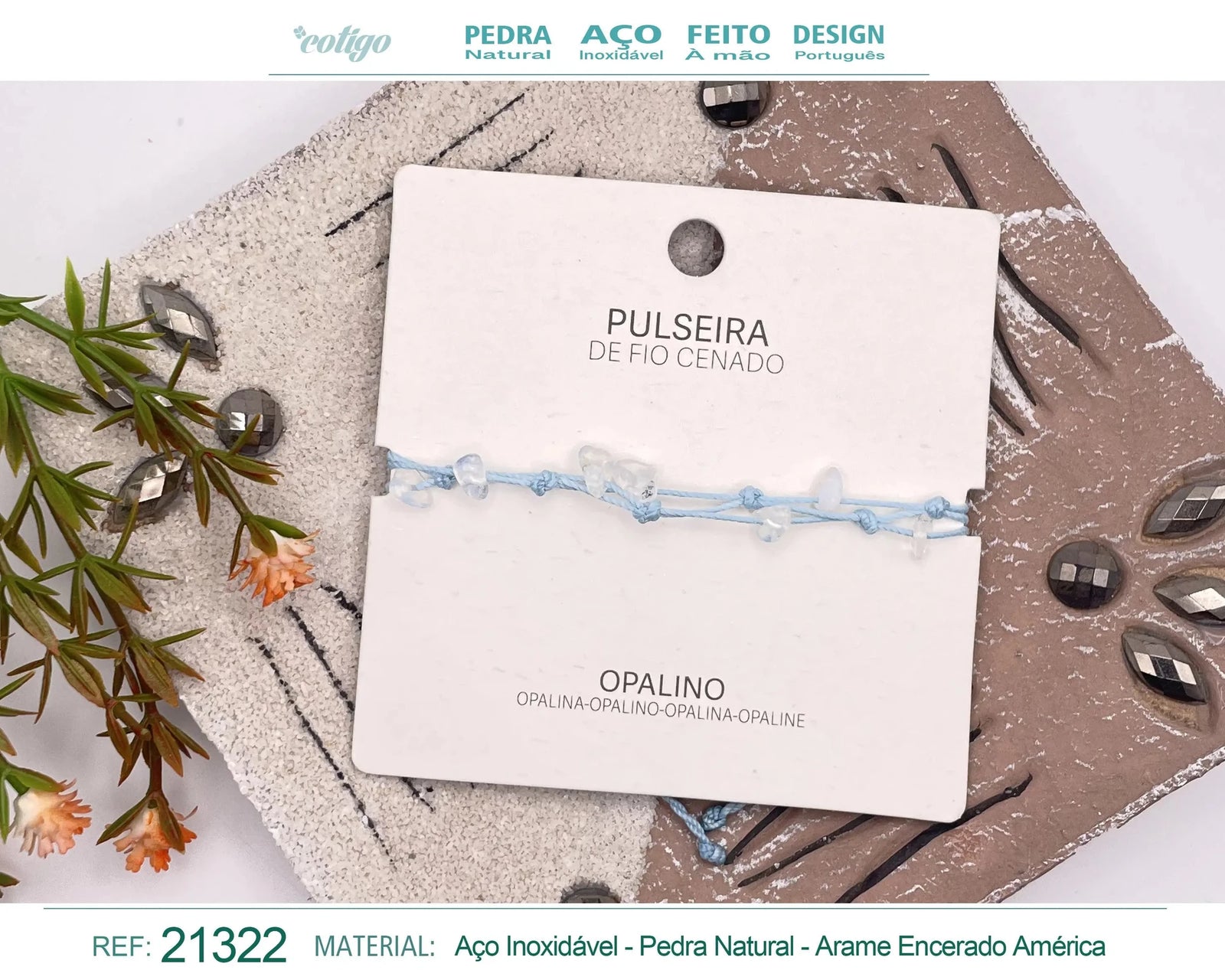 Pulsera de Opalina con Hilo Encerado Irregular acabado