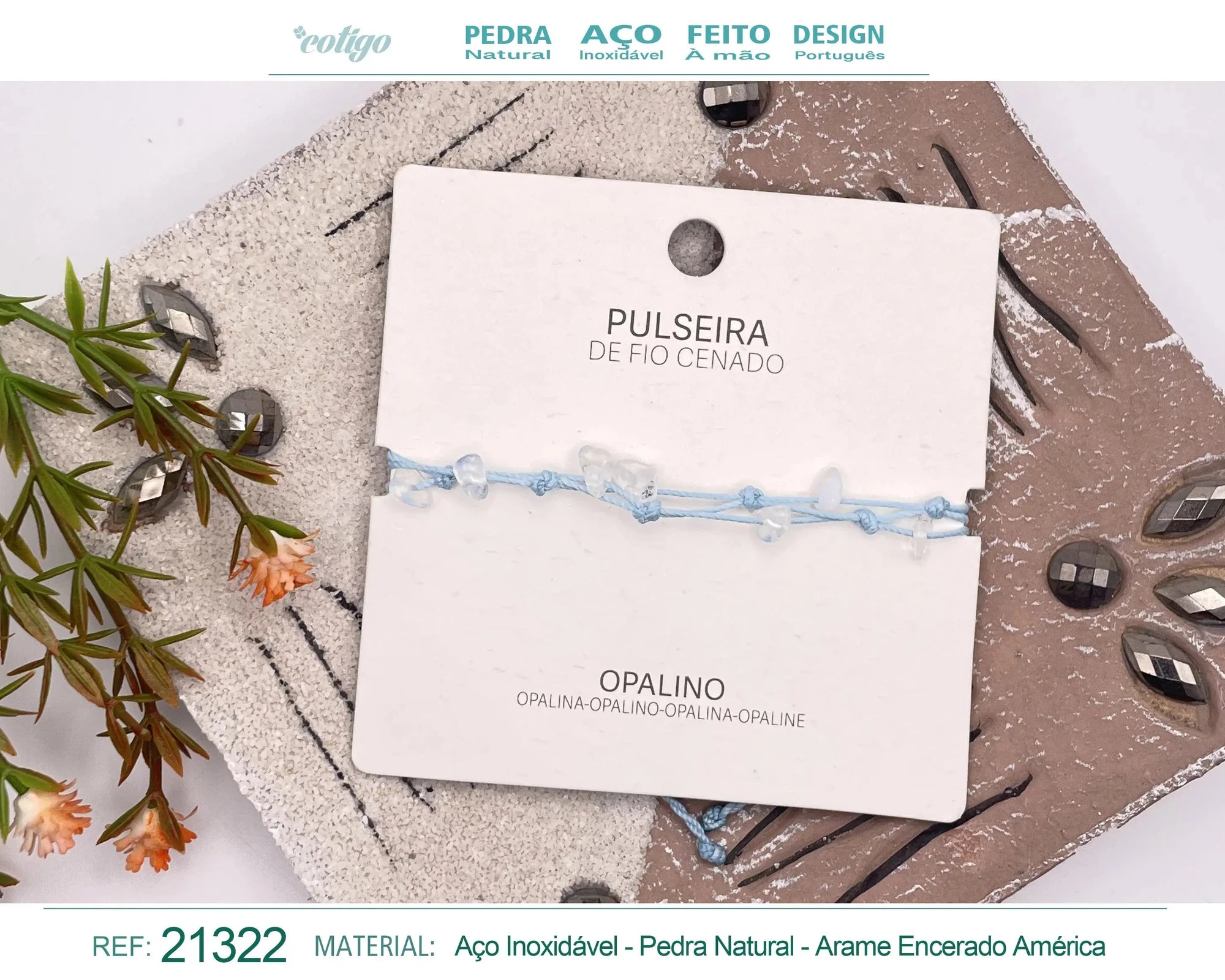 Pulsera de Opalina con Hilo Encerado Irregular acabado