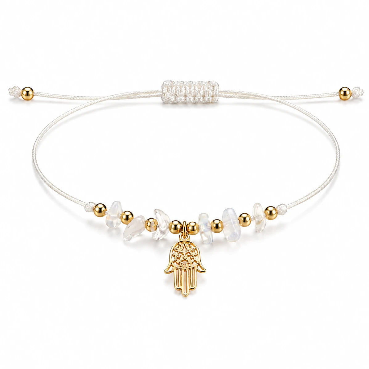 Pulsera de Piedra Luna con Mano de Fátima
