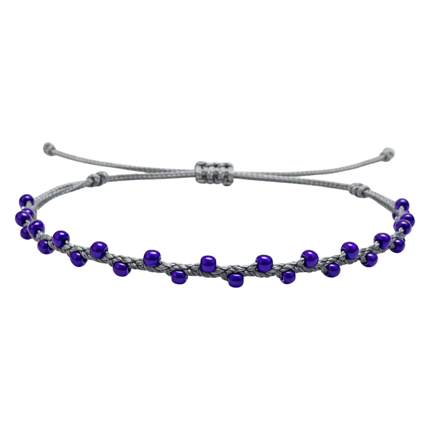 Pulsera Ajustable de Cuentas por Color - Color Gris y Violeta - SKU 23612