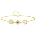 Pulsera Cuádruple Protecciones: Nudo de Bruja, San Benito, Tetragrámaton Y Ojo Turco en Acero Dorado