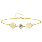 Pulsera Cuádruple Protecciones: Nudo de Bruja, San Benito, Tetragrámaton Y Ojo Turco en Acero Dorado