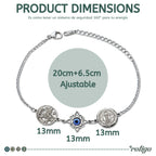 Pulsera Cuádruple Protecciones: Nudo de Bruja, San Benito, Tetragrámaton Y Ojo Turco en Acero detalle