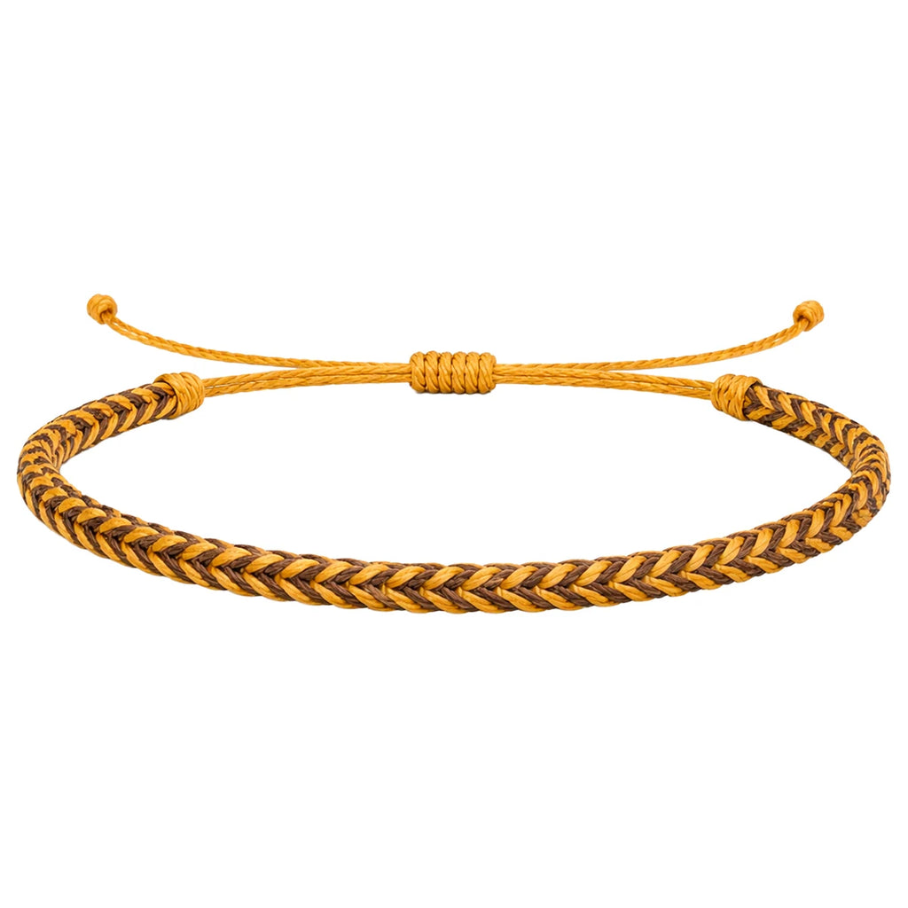 Pulsera Surfista de Hilo Encerado - Marrón Y Oro