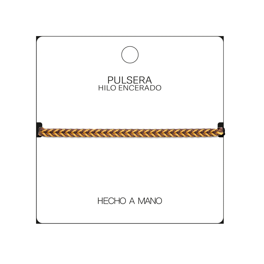 Pulsera Surfista de Hilo Encerado - Marrón Y Oro detalle