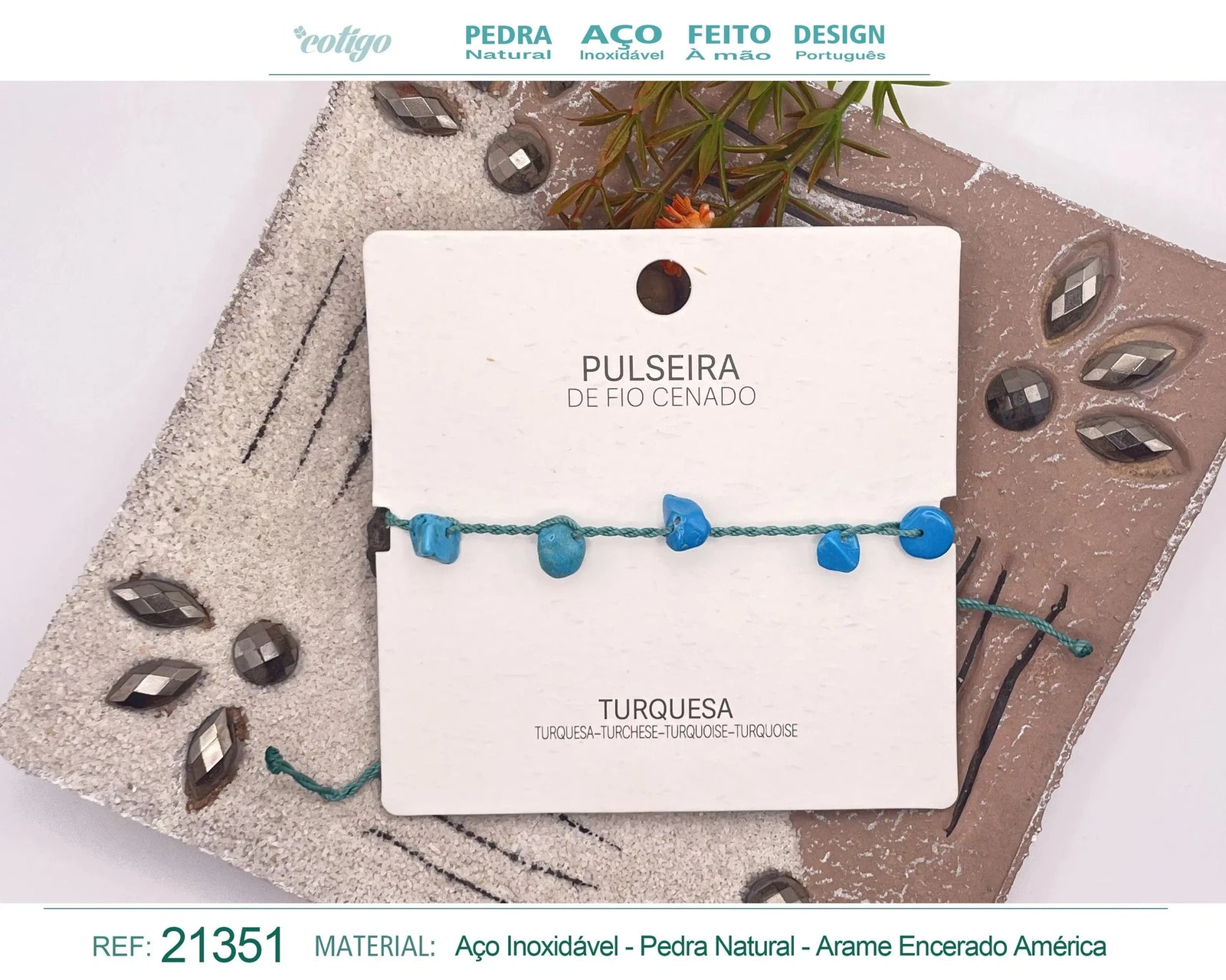 Pulsera de Turquesa con Chips de Piedra acabado