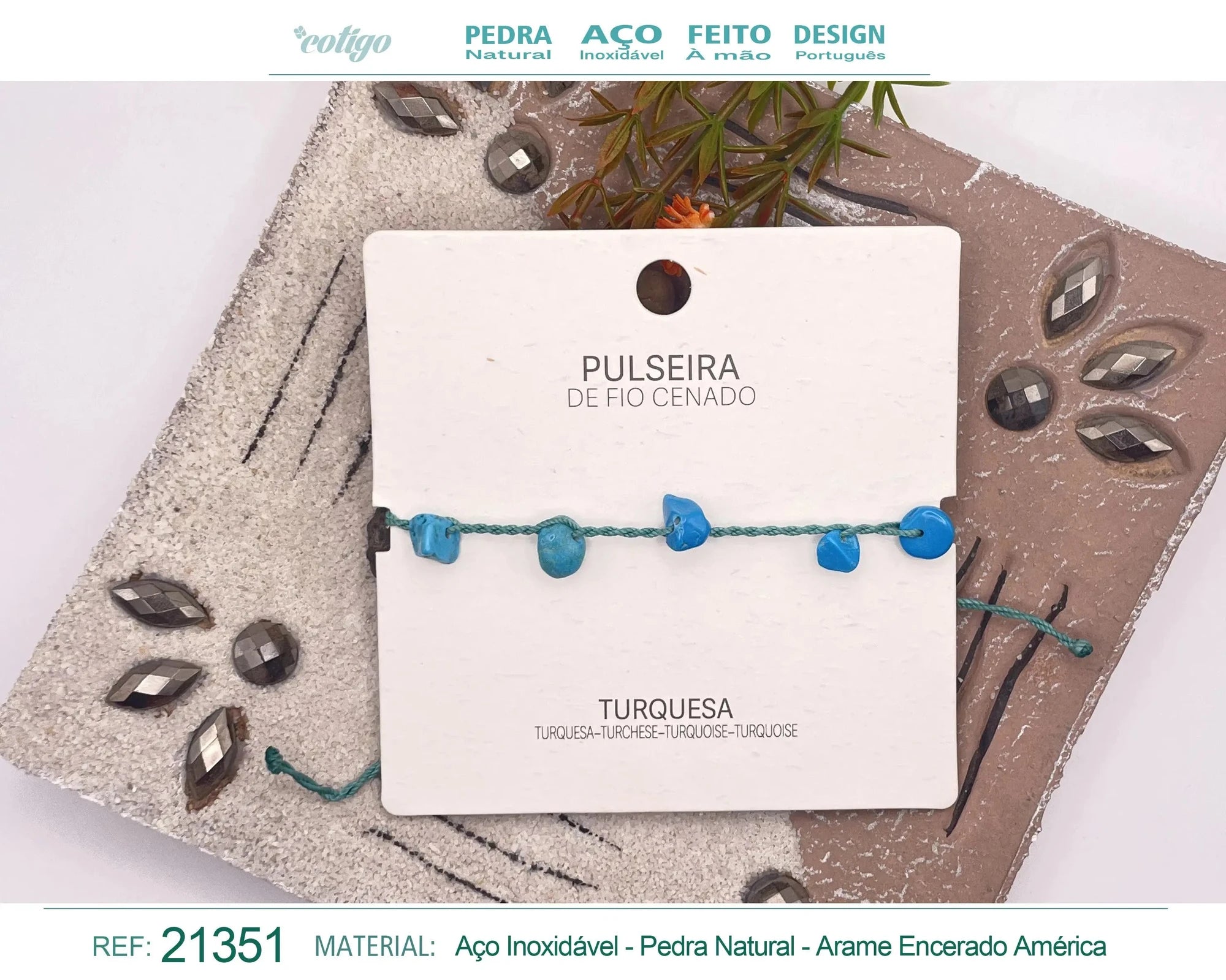 Pulsera de Turquesa con Chips de Piedra acabado