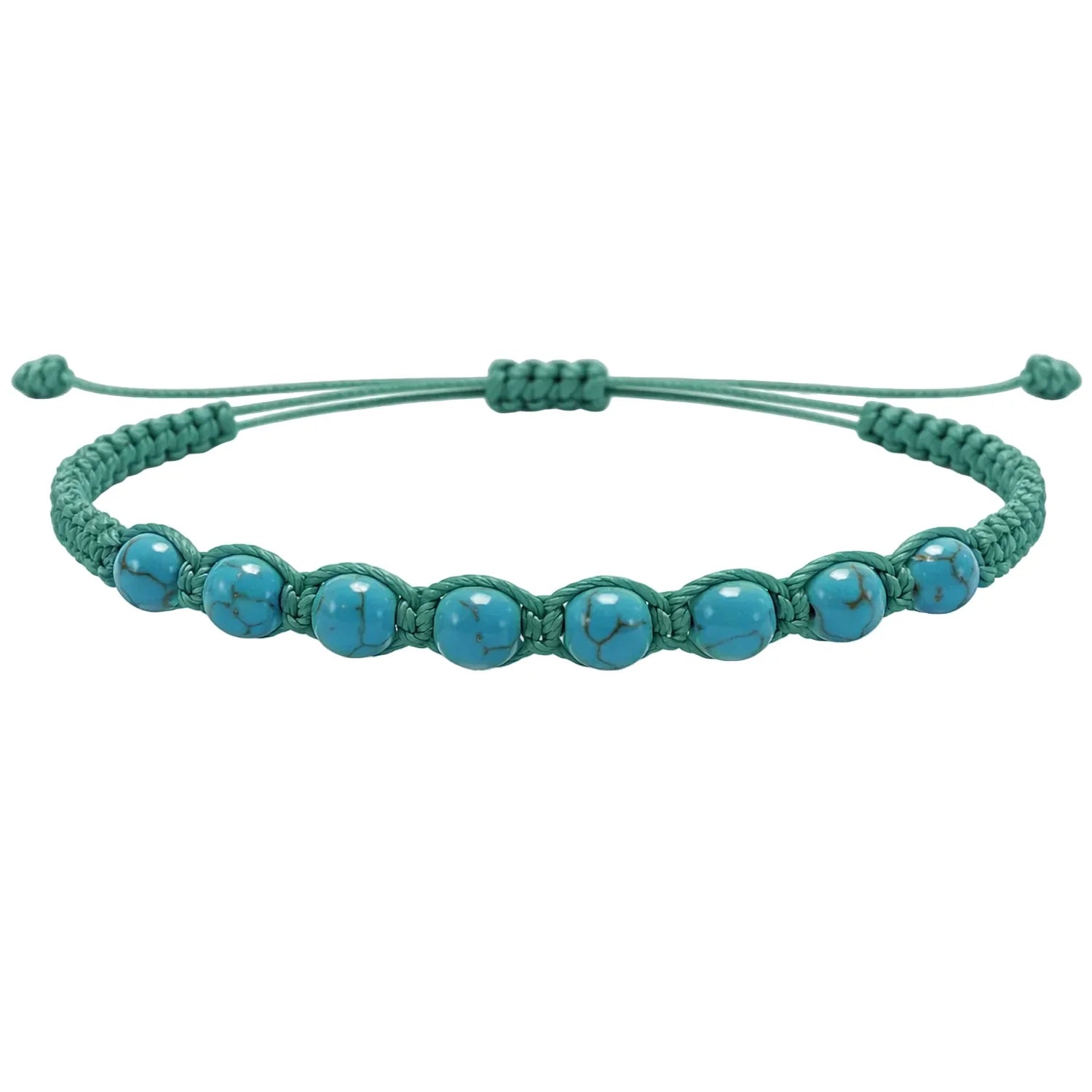 Pulsera de Cuentas de Piedra Natural con Hilo Encerado - Piedra Natural Turquesa - SKU 21375