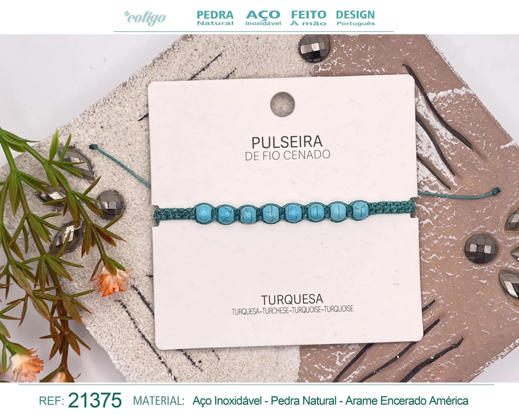 Pulsera de Turquesa con Cuentas Naturales acabado