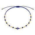 Tobillera Boho de Ojo Turco Azul con Cuentas Doradas