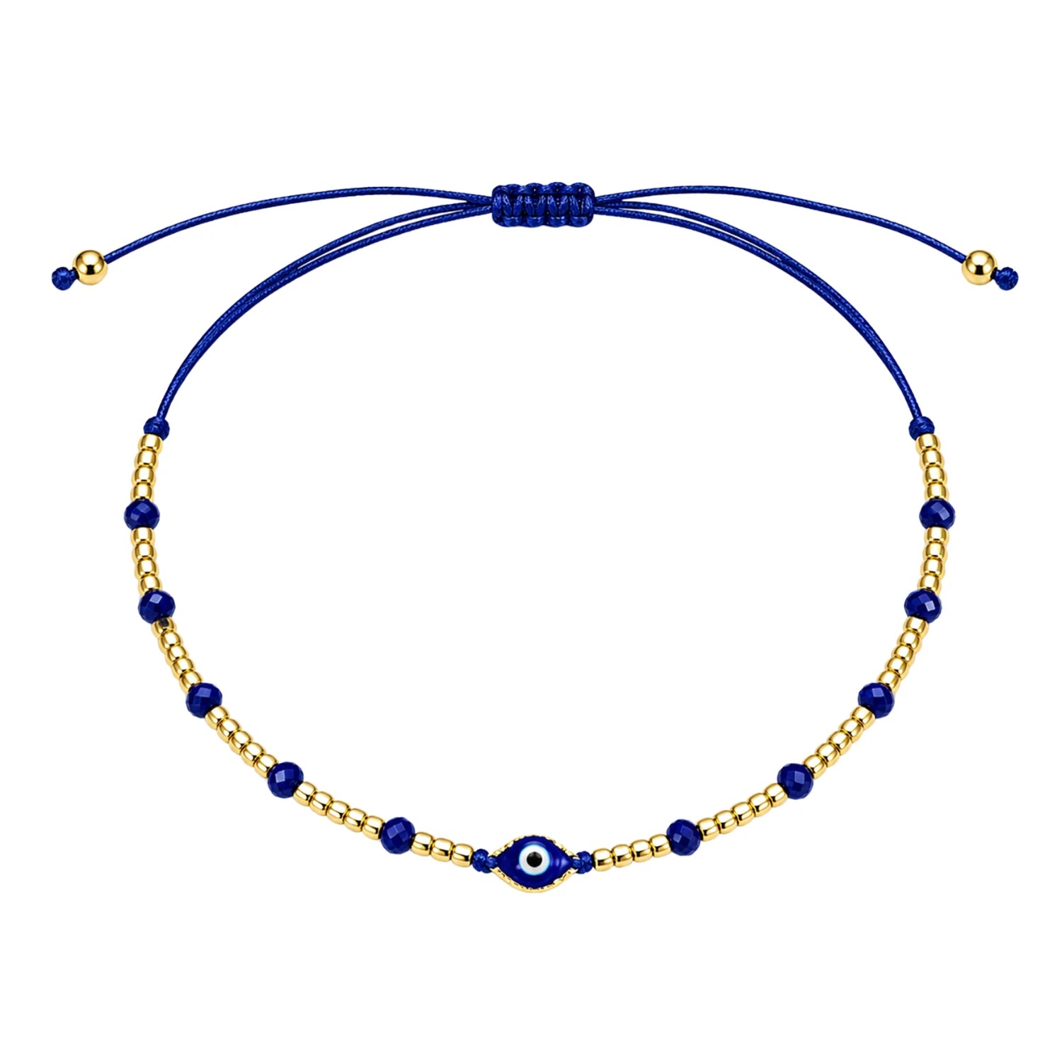 Tobillera Boho de Ojo Turco Azul con Cuentas Doradas