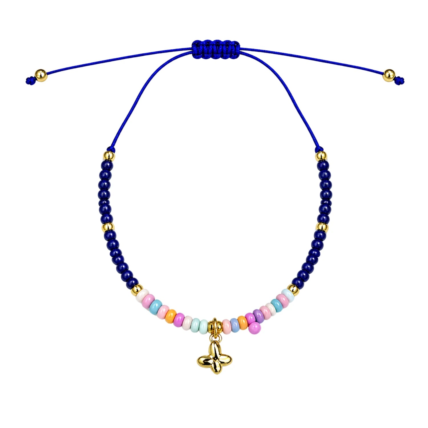 Tobillera con Mariposa Dorada Y Cuentas Azules