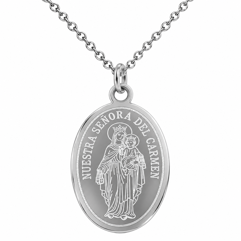 Collar Virgen del Carmen, tono plateado, referencia 25712, vista principal