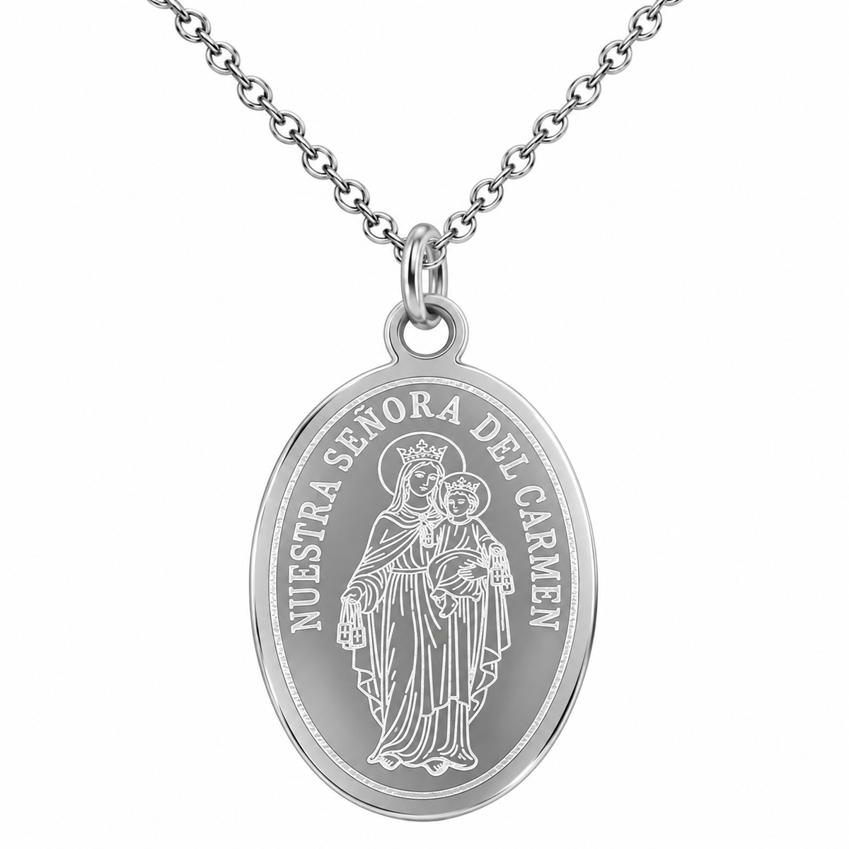 Collar Virgen del Carmen, tono plateado, referencia 25712, vista principal
