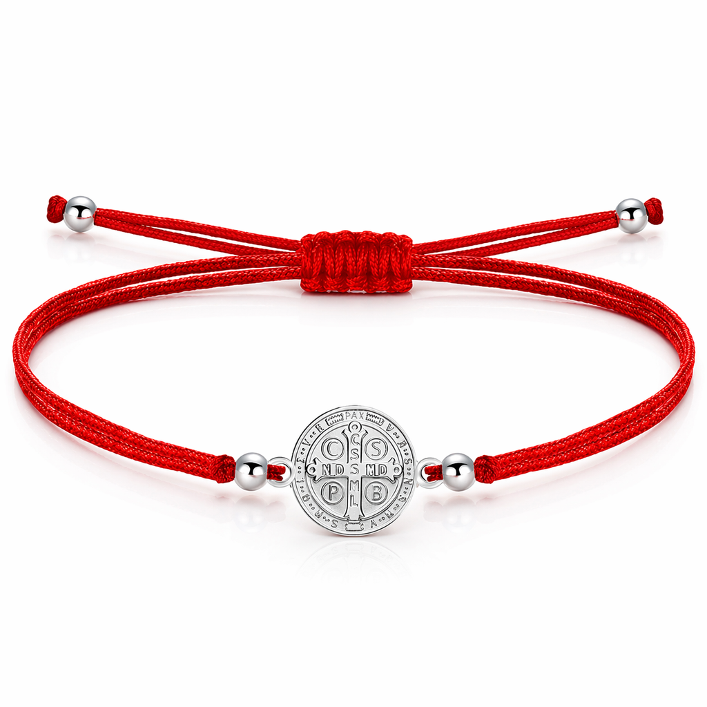 Pulsera Hilo Encerado con Medalla de San Benito Acero Inoxidable cotigo