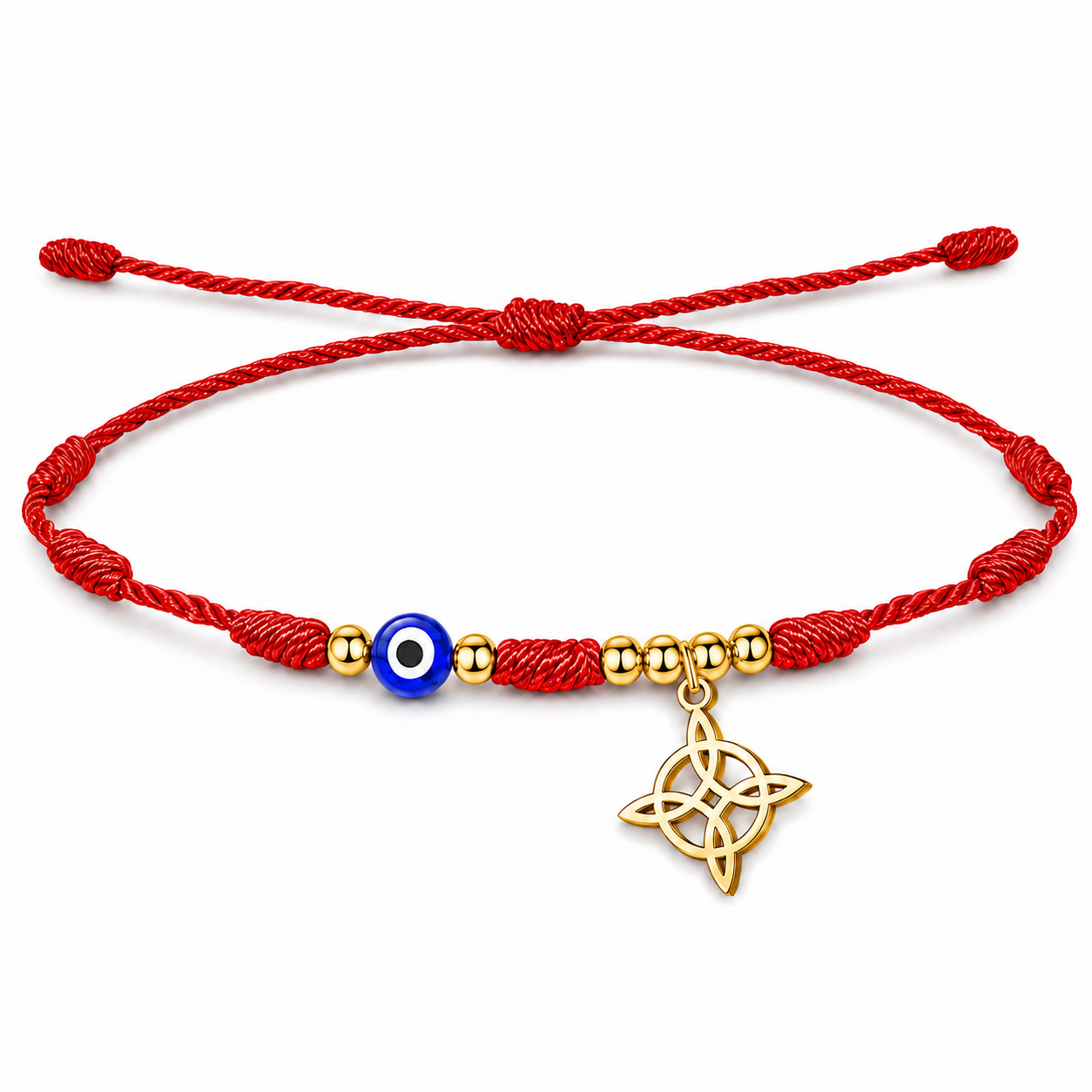 Pulsera 7 nudos con Nudo de Bruja y Ojo Turco en Acero