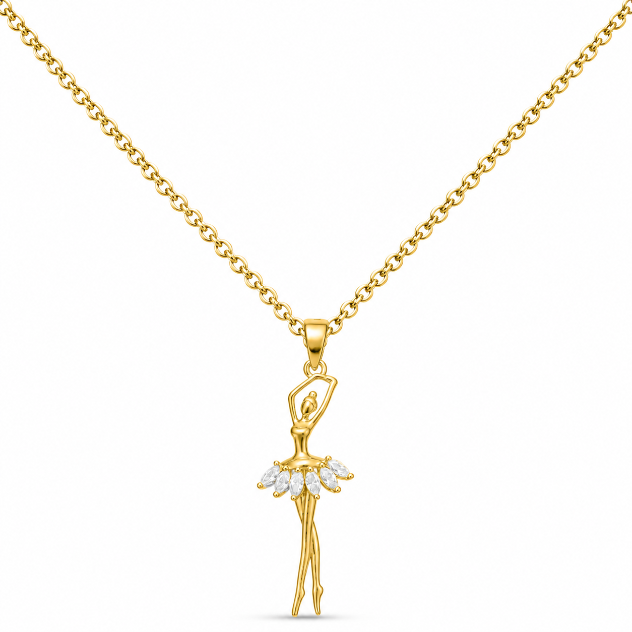 Colgante Bailarina Bañado de Oro 14K con Circonita