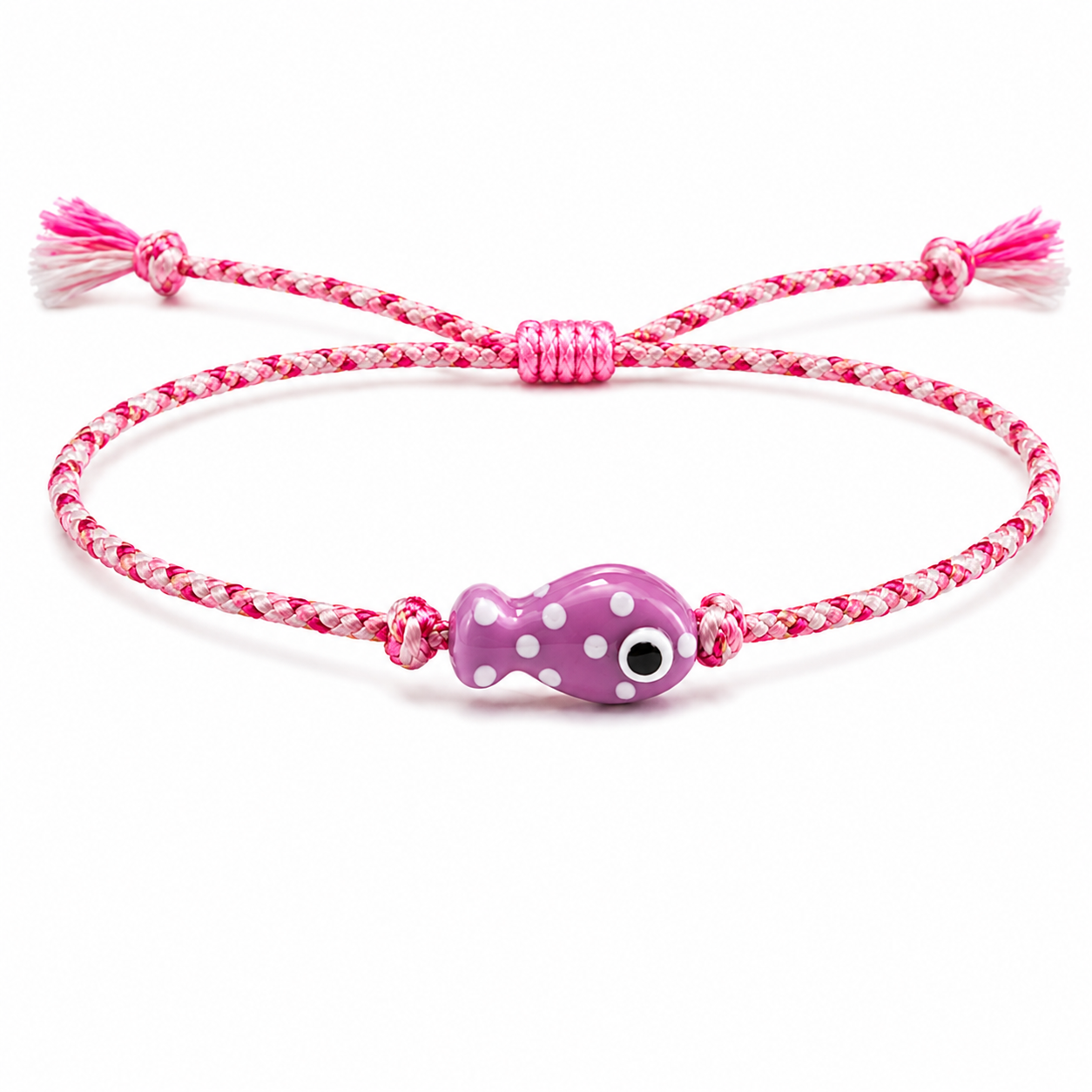 Pulsera de Cordón Trenzado con Pez Rosa