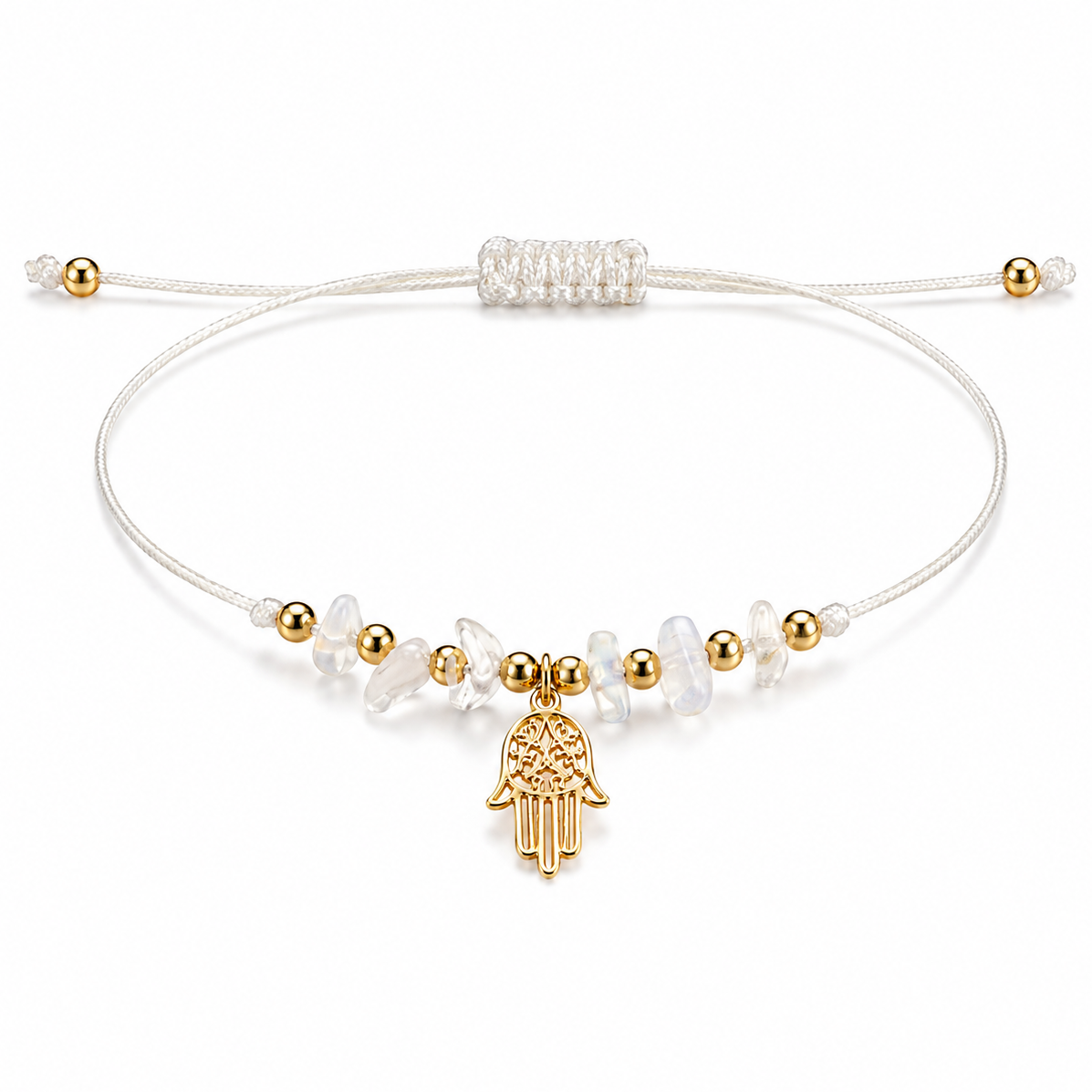 Pulsera de Piedra Luna con Mano de Fátima