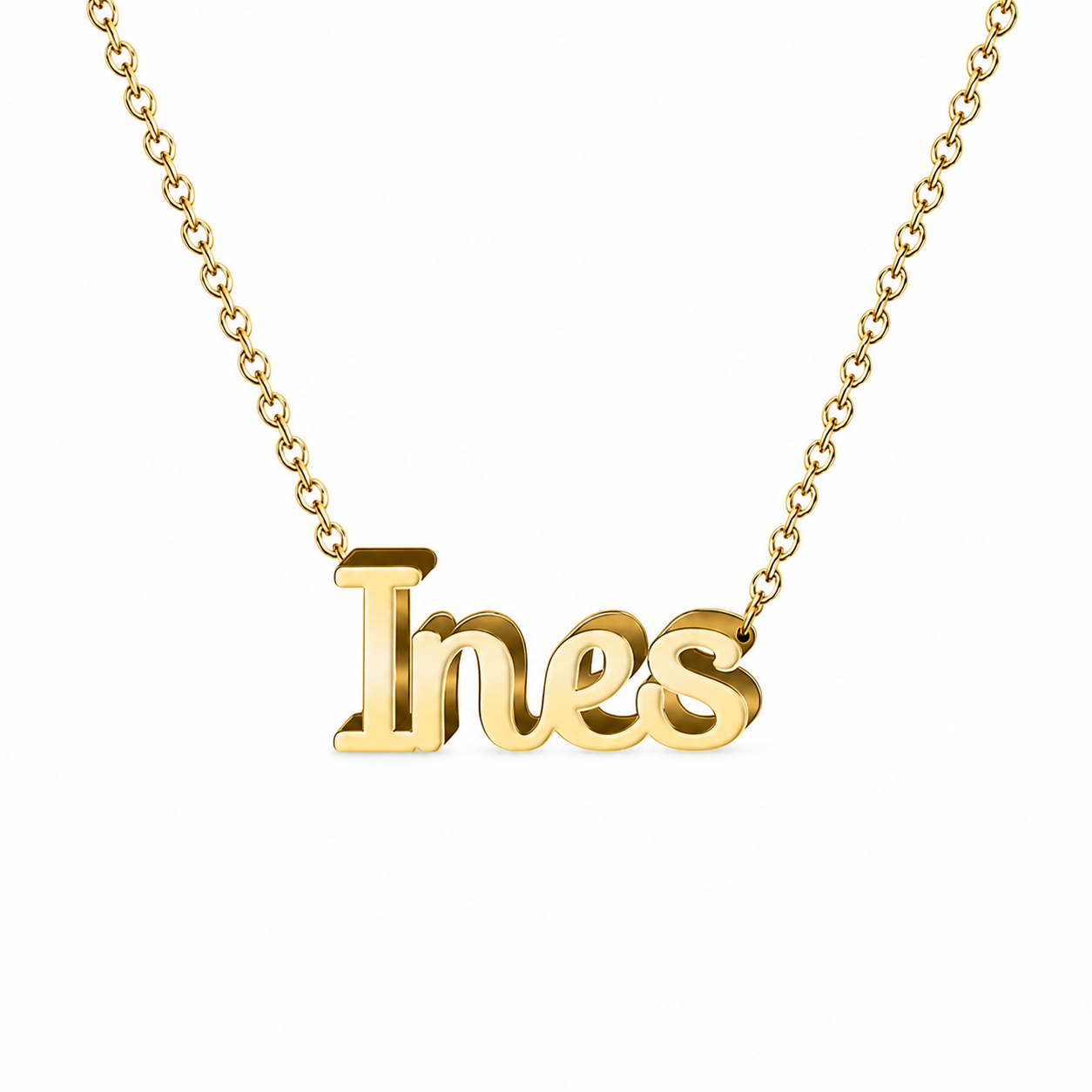 Collar con nombre personalizado Inés - Bañado en oro de 14k - IMAGEN2 V3