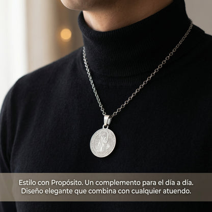 Collar con Medalla de San Benito en Acero