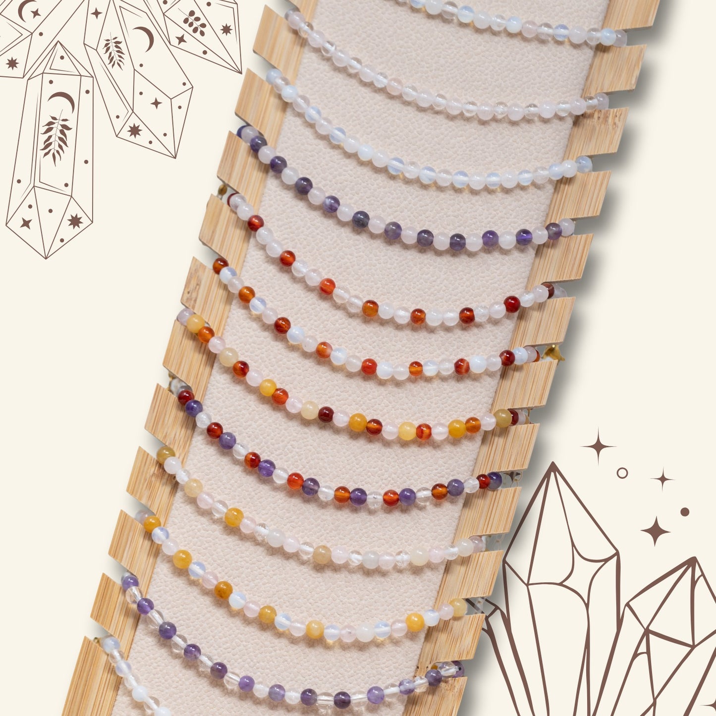 🌿 Pulsera de Piedra Natural 4mm Multicolores  ✨ con Accesorio en Acero Inoxidable 💎 ¡Incluye Pulsera 7 Nudos de Regalo! 🎁